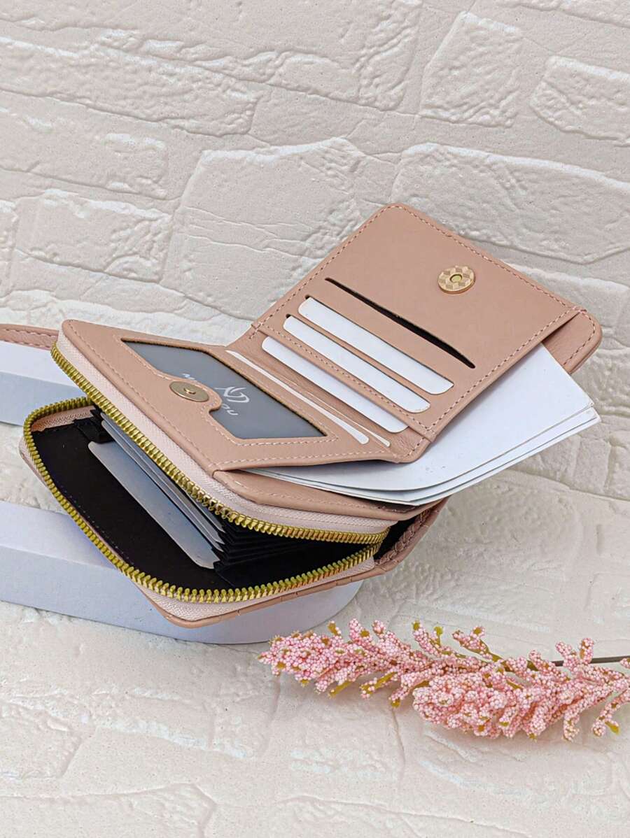 MINGYOU Szewron Pikowany Mały Portfel Kokardka Zipper PU Fashion - Różowy - Zobacz 1