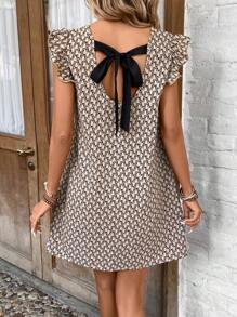 SHEIN Frenchy Allover Print Tie Back Ruffle Trim Dress - Multicolor - View 4