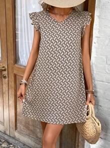 SHEIN Frenchy Allover Print Tie Back Ruffle Trim Dress - Multicolor - View 6