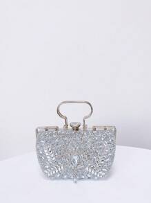 小手提包水鑽水滴和樹葉裝飾魅力四射鏈條,完美新娘錢包適合婚禮,舞會和派對活動 - 銀色 - 查看 3
