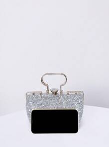 小手提包水鑽水滴和樹葉裝飾魅力四射鏈條,完美新娘錢包適合婚禮,舞會和派對活動 - 銀色 - 查看 6