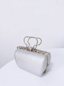 小手提包水鑽水滴和樹葉裝飾魅力四射鏈條,完美新娘錢包適合婚禮,舞會和派對活動 - 銀色 - 查看 7