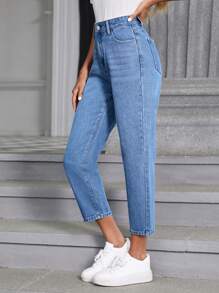 Jeans de ajuste mom de talle alto - Azul lavado medio - Ver 4