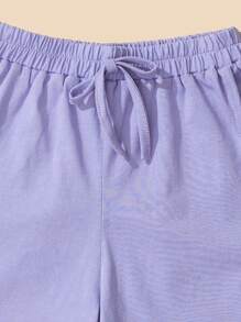 RueChic Girls Solid Knot Waist Track Shorts - Violet Purple - View 3