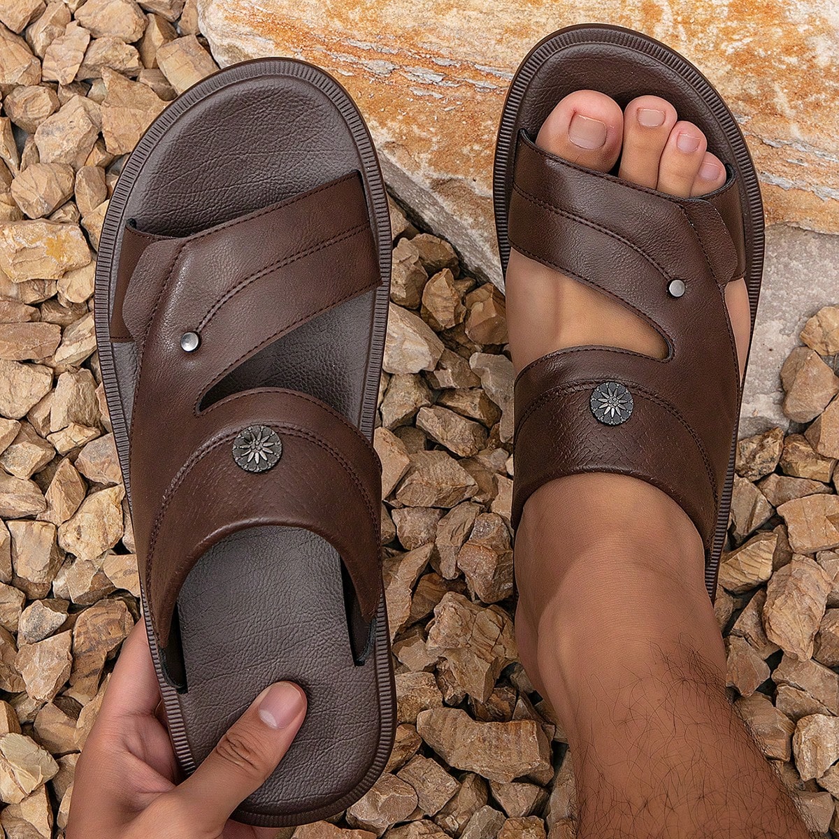 Hombres Sandalias de estilo cómodo y árabe vestido con puntera abierta