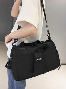 Large Capacity Travel Bag Sporty Letter Patch Decor Zipper