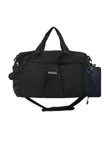 Large Capacity Travel Bag Sporty Letter Patch Decor Zipper