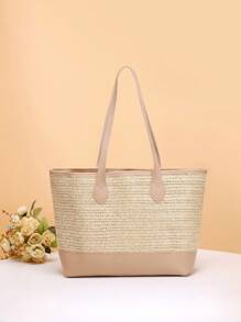 Túi rơm công suất lớn Kỳ nghỉ hai tông màu - Màu be - Xem 4