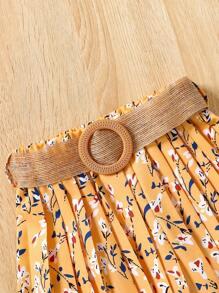 SHEIN Cô Gái Trẻ Chất rắn Áo ba lỗ & In hoa Xếp li Thắt lưng Quần Bộ - Nhiều màu - Xem 6