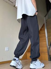 Manfinity Hypemode Men Solid Drawstring Waist Pants - Black - View 2