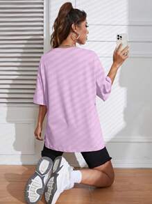 SHEIN EZwear Floral Print Drop Shoulder Tee - Lilac Purple - View 2