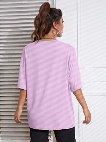 SHEIN EZwear Floral Print Drop Shoulder Tee - Lilac Purple - View 7