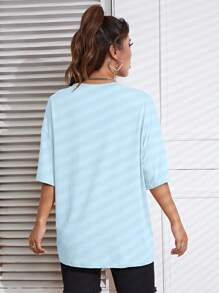 INAWLY Floral Print Drop Shoulder Tee - Baby Blue - View 5
