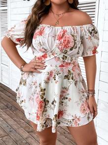 SHEIN Holidaya Jumpsuits Plus Size Buộc lại Nếp gấp Phần Ngực Hoa Tất cả trên in Boho - Nhiều màu - Xem 1