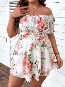 SHEIN Holidaya Jumpsuits Plus Size Buộc lại Nếp gấp Phần Ngực Hoa Tất cả trên in Boho - Nhiều màu - Xem 6