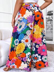 SHEIN Holidaya Plus Floral Print Wide Leg Trousers - Multicolor - View 2