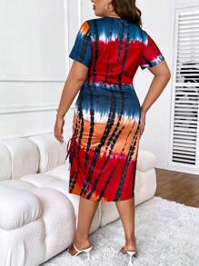 SHEIN LUNE Đầm Plus Size Dây kéo Tách cao Cà vạt nhuộm Giải trí - Nhiều màu - Xem 2
