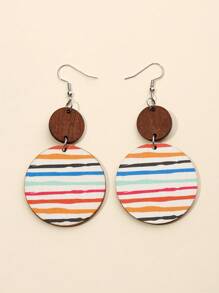 Pendientes largos redondos con patrón de rayas - Multicolor - Ver 2