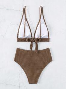SHEIN Swim Bộ áo tắm liền thân đi biển mùa hè & Bộ bikini đáy bơi cạp cao - Cà phê nâu - Xem 4