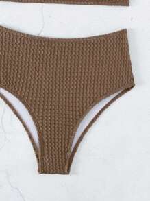 SHEIN Swim Bộ áo tắm liền thân đi biển mùa hè & Bộ bikini đáy bơi cạp cao - Cà phê nâu - Xem 5