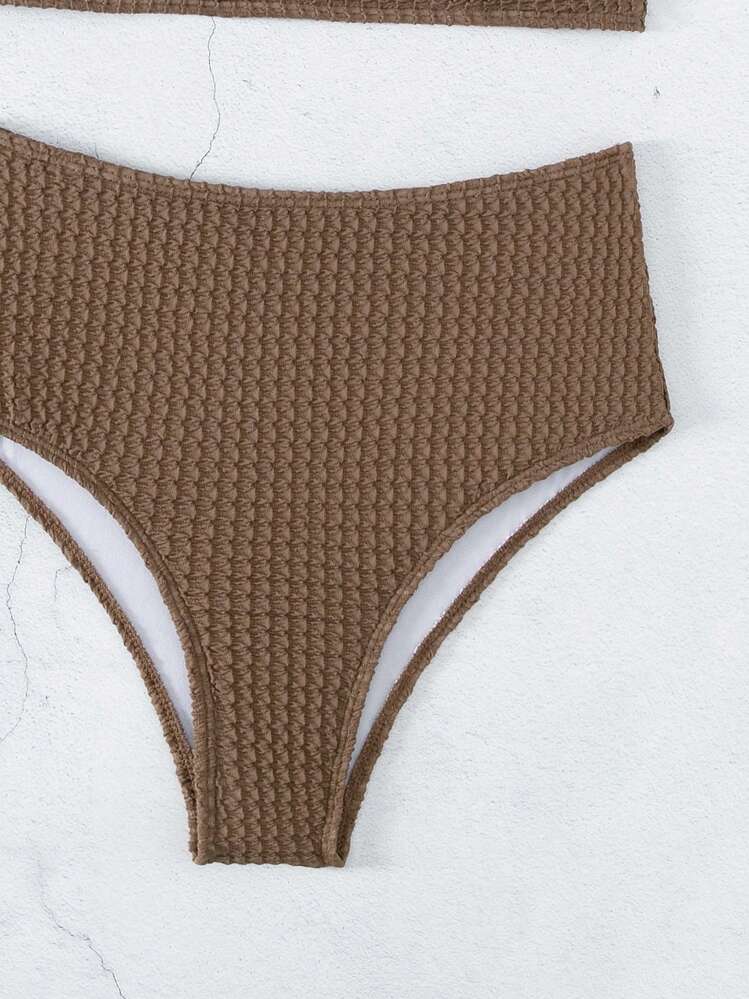 SHEIN Swim Bộ áo tắm liền thân đi biển mùa hè & Bộ bikini đáy bơi cạp cao - Cà phê nâu - Xem 5