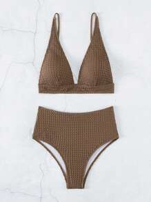 SHEIN Swim Bộ áo tắm liền thân đi biển mùa hè & Bộ bikini đáy bơi cạp cao - Cà phê nâu - Xem 7