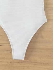 Plain Criss Cross Backless One Piece Swimsuit - White - View 3
