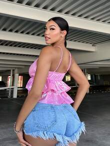 SHEIN SXY 荷葉邊吊帶上衣 - 粉色 - 查看 2