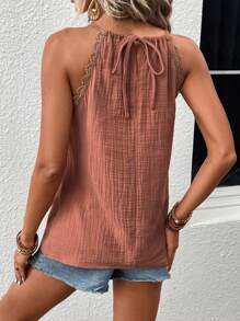 SHEIN LUNE Scallop Trim Keyhole Neckline Halter Top - Redwood - View 2