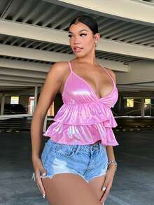 SHEIN SXY 荷葉邊吊帶上衣 - 粉色 - 查看 5