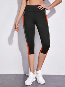 Yoga Futuristic Quần Leggings Thể thao Nữ Tương phản Mesh Túi Khối Màu - trái cam - Xem 4