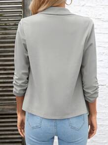 SHEIN LUNE Waterfall Collar Ruched Sleeve Open Front Blazer - Grey - View 2
