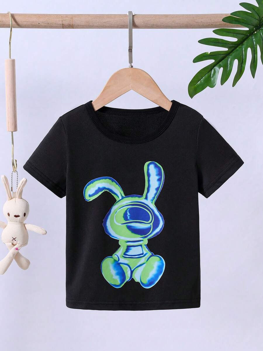 SHEIN Toddler Boys Cartoon Graphic Tee - Black - View 1