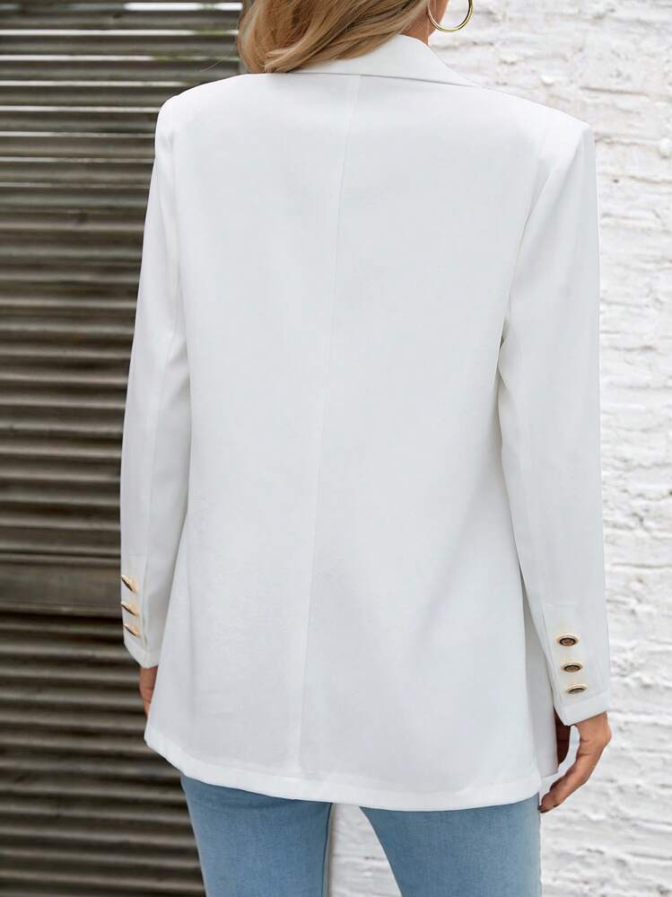 SHEIN Essnce בלייזר עם צווארון דש כפול עם כפתורים בגדי חורף לנשים - לבן - ראה 2