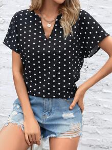 SHEIN LUNE Áo sơ mi nữ Chấm bi Giải trí - màu đen - Xem 2