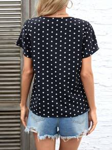 SHEIN LUNE Áo sơ mi nữ Chấm bi Giải trí - màu đen - Xem 6