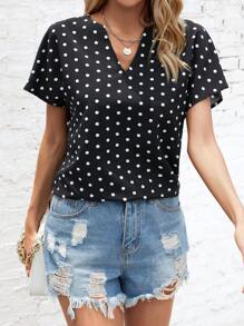 SHEIN LUNE Áo sơ mi nữ Chấm bi Giải trí - màu đen - Xem 1