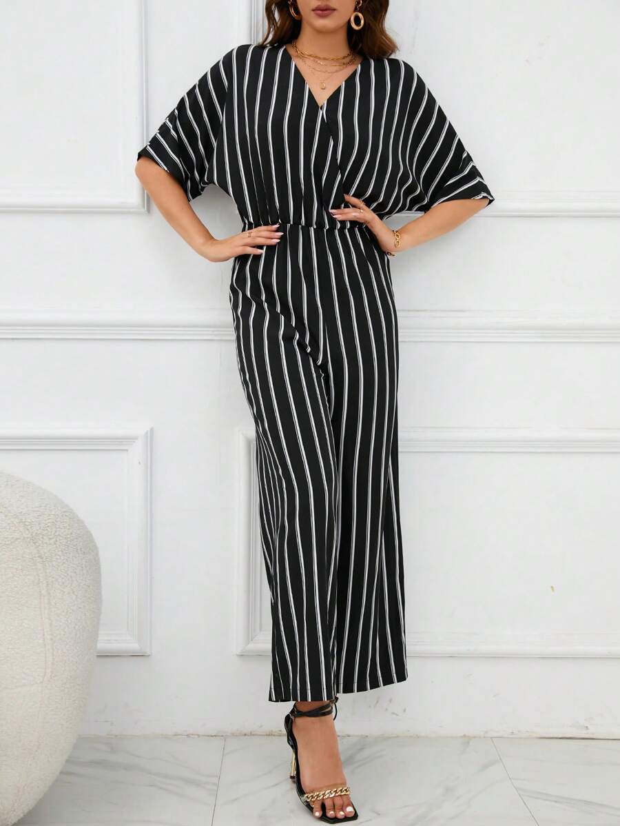 SHEIN Unity Áo liền quần nữ Trọn gói Sọc Giải trí - màu đen - Xem 1