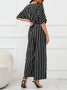 SHEIN Unity Áo liền quần nữ Trọn gói Sọc Giải trí - màu đen - Xem 2