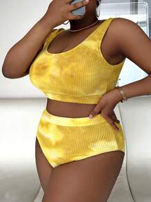 SHEIN Swim Curve Plus Size Tie Dye Bikini Set Summer Beach - Yellow - View 5