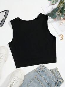 SHEIN EZwear Cactus & Slogan Graphic Tank Top - Black - View 2