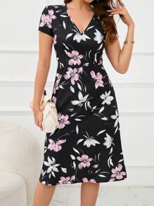 SHEIN Clasi 印花V領連衣裙 - 彩色 - 查看 5