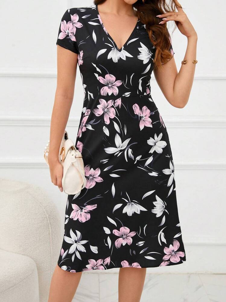 SHEIN Clasi 花柄プリント Ｖネック ドレス - マルチカラー - 見る 5
