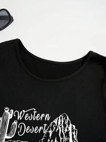 SHEIN EZwear Cactus & Slogan Graphic Tank Top - Black - View 4