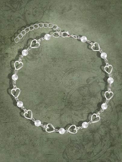 Fairycore 1 pièce Collier mode alliage de cuivre cœur & à perles pour femme pour décoration quotidienne