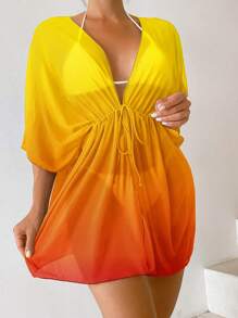 Ombre Tie Front Kimono - Orange - View 1