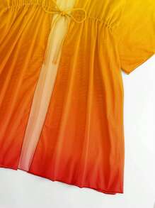 Ombre Tie Front Kimono - Orange - View 5