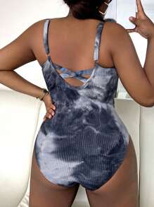 Slaydiva 大碼紮染連體泳衣 - 灰色 - 查看 2