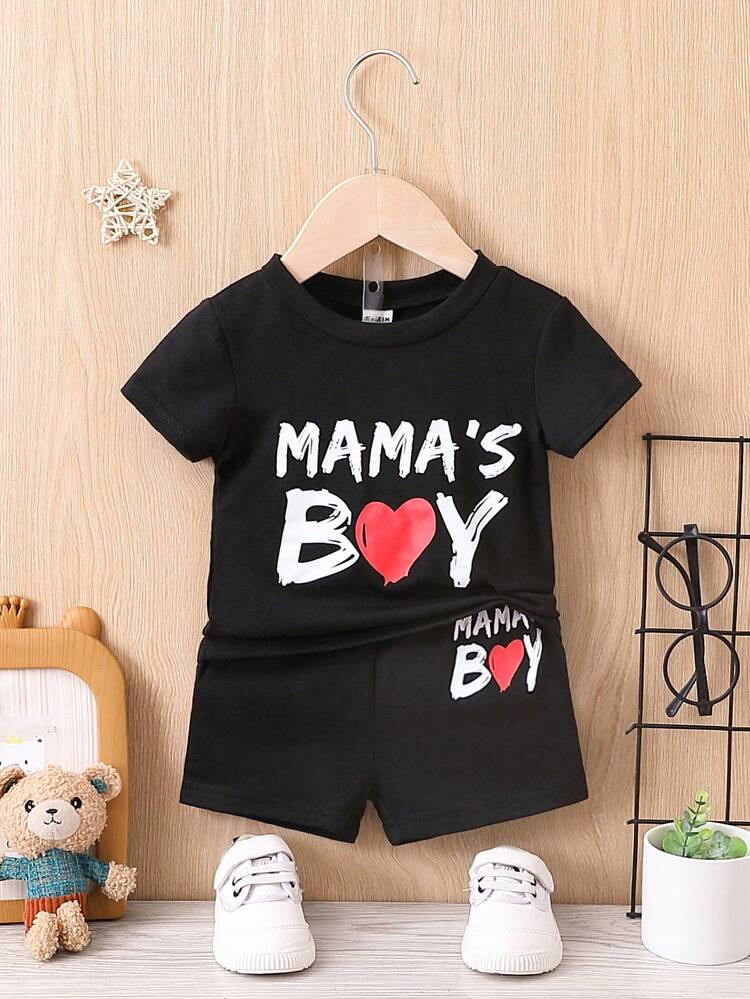 Baby Boy Heart & Letter Graphic Tee & Shorts