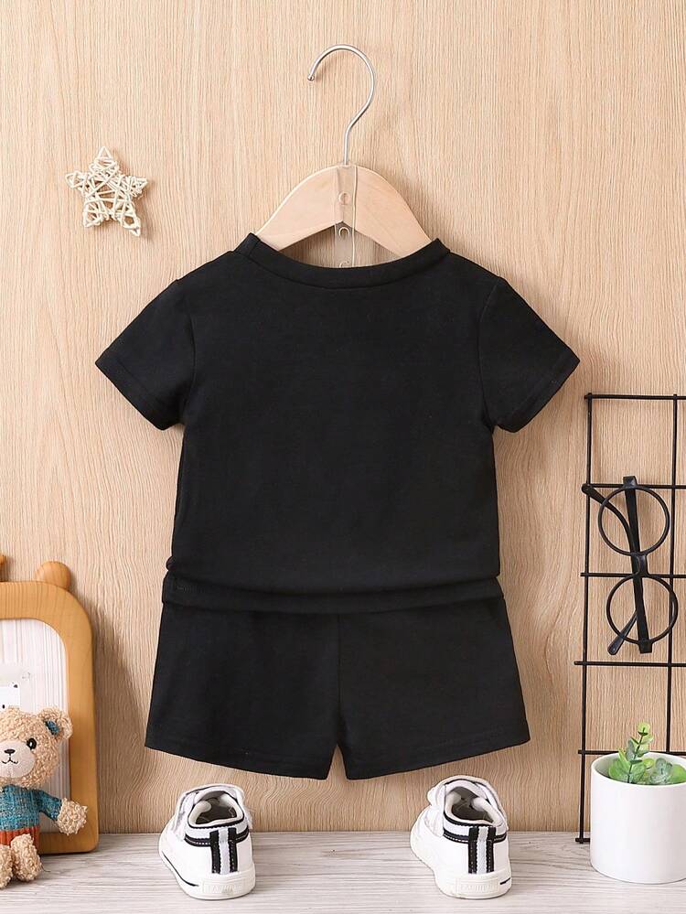 Baby Boy Heart & Letter Graphic Tee & Shorts
